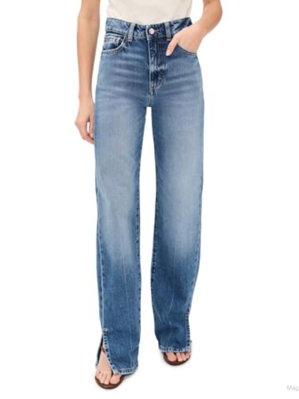 High Rise Cuffed Loose Fit Jeans 100% Cotton Ankle Length